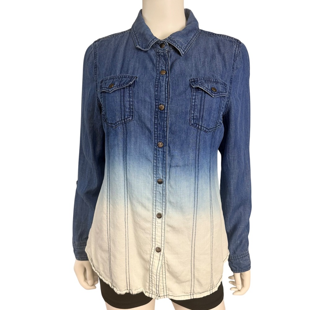 Wrangler Ombre Denim Shirt Dress Boho Indie Ranch Western Cowgirl Cottagecore L